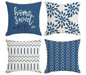4 fundas de Juguetes de Lino Azul de 45x45 cm para decoración de dormitorio, Jardín, exterior, Sofá, Silla y Cama.