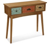Versa Shikar Mueble Recibidor Estrecho para la Entrada o el Pasillo, Mesa Consola, con 3 cajones, Medidas (Al x L x An) 80,5 x 30 x 90 cm, Madera, Color Multicolor