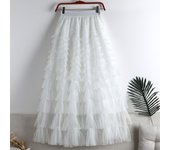 2025 New Mesh mosaic cake  spring, summer, autumn and winter new mid-length A-line long fluffy gauze skirt
