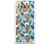 Funda compatible con Samsung Galaxy Note 9 - Patron flores y plumas azules