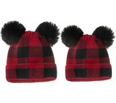 Gorros navideños tejidos a cuadros rojos Gorros de invierno a juego para mamá y yo Gorros cálidos para bebés Gorros navideños a juego para madres e hijos,Gorro de Algodón Bebé