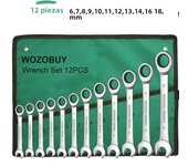 WOZOBUY Ratchet Spanner Wrench Set  Gear Ring Ratcheting Combination Wrench Kit Metric Flexible Head with Canvas Bag