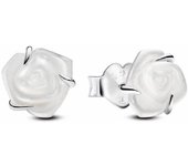 Pendientes Pandora de Botón Flor Rosa Blanca
