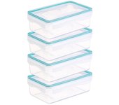 Mr. Kuki® Set 4 Fiambreras herméticas de plástico para almacenamiento de alimentos (4 envases, 4 tapas) Tuppers para alimentos, para cocina, despensa, microondas y congelador - SIN BPA