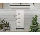 Vente-unique - Puerta de entrada de acero y acero inoxidable Alt. 207 x Ancho 100 cm blanco - con apertura hacia la derecha - TIFANA