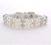 Collar para perro chihuahua con diamantes de imitación, collares para perro con perlas, collar de cuero brillante para perro, collar de perlas para mascota, collar de cristal, joyería para decoración de mascotas