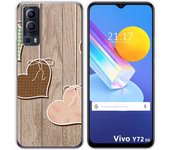 Funda Gel Tpu para Vivo Y52 5G / Y72 5G diseño Corazones Madera Dibujos
