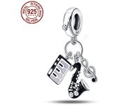 Original Charms 925 Sterling Silver Music Series Rock Guitar Beads Fit Pandora Bracelet DIY Charm For Women Jewelry Fashion Gift