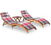 Tumbonas 2 Unidades con Mesa y pañales Madera de Acacia