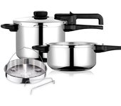 Fagor Dual Xpress - Set Ollas Express Rápidas 4 + 6L + Cestillo, Acero Inoxidable 18/10, Todo Tipo de Cocinas, Inducción, 5 Sistemas de Seguridad