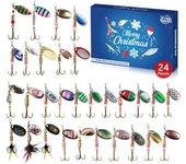Calendario de Adviento de Pesca 2024, 24 días de señuelos de pesca, kit de aparejos de cebo, calendario de Adviento, cuenta regresiva navideña para amantes de la pesca, regalos de fiesta de Navidad