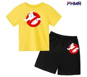 Summer children's T-shirt+shorts set, Ghostbusters Squad children aged 2-12, casual printed short sleeved movie costume set for