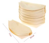 50pcs Food Trays Sushi Wood Boat Natural Bamboo Disposable Kayak Salad Dessert Pine Cake Boat Snack Bowl Mat Sushi Plate Tray