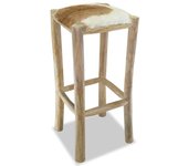 Taburete de cocina de cuero auténtico y madera de teca maciza