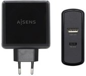 Cargador de Pared Aisens ASCH-2PD45A-BK/ 1xUSB Tipo-C/ 1x USB/ 57W