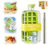 Botella de agua 2 en 1 con cubitera sin contacto y pajita telescópica, fácil de transportar, con tapa y recipiente, ideal para viajes de verano (blanca, 800 ml)