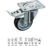 SANCO STORE - WOLFPACK LINEA PROFESIONAL Rueda Industrial Goma Negra Placa con freno   80 mm.