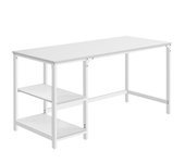 VASAGLE Escritorio, Escritorio con 2 Estantes a la Izquierda o a la Derecha, Mesa de Trabajo, para Salón Oficina, Estructura de Acero, Industrial, Negro Ébano/ Blanco Arce