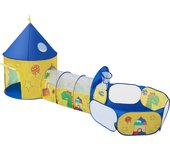 SONGMICS Parque Infantil 3 en 1, Parque Infantil emergente con Tienda, túnel, Piscina de Bolas, Tema Dinosaurio Espacio, Idea de Regalo, Amarillo y Azul