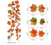 200cm Artificial Red Maple Leaf Vine Garland Outdoor Hanging Vine Leaf Arch Garden Thanksgiving Halloween Autumn Decoration