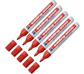 EDDING 3000 Marcador permanente, punta redonda, 1,5 - 3 mm, recargable, rojo, 5er Pack