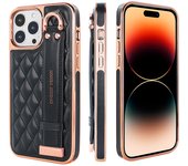 VIETAO-Leather Case with Kickstand Function, Anti-Drop, Plating Frame, Wristlet Case, Back Cover for iPhone 16Pro Max,16 Pro, 16