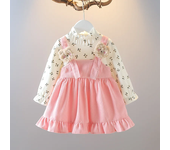 (Girls 0-3 Years Old) New Fall New Girls Dress Fake Two Upper Body Knitwear Suspenders Corduroy Floral Bear Fluffy Lace Pleats