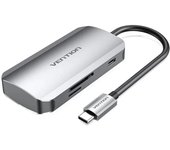 Vention hub 6 en 1 usb-c a 3xusb3.0/lector tarjetas sd/microsd/pd100w - 0.15m - color gris
