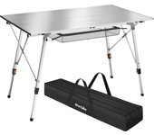 Tectake - Mesa plegable de aluminio Bastián ajustable en altura  Práctica mesa de camping con función de plegado inteligente  Sólida estructura de aluminio ligero y resistente a la intemperie  Patas regulables en altura