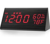 Reloj despertador digital, con pantalla LED electrónica de madera,relojes eléctricos hechos de madera para dormitorio