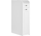 VASAGLE Armario de Baño, Armario Estrecho, Armario de Pie, Portarrollos de Papel Higiénico, con Cajones, para Espacios Pequeños, Gris Paloma/Blanco