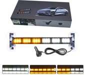 30CM LED Light Bar - 19 Flash Mode Amber White Emergency Strobe Light Strip  12V-24V Car Plug Power Mode for Motor Vehicles