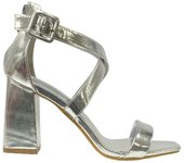 Sandalia Tiras Talon Cubierto Plata
