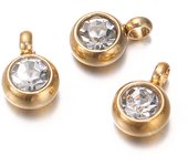 10Pcs 6mm Stainless Steel Birthstones Charms Pendants Rhinestone Crystal Beads Pendant for Necklace Bracelet Jewelry Making