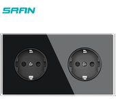 SRAN 2 gang EU Electrical Sockets AC 250V 16A Full Screen Tempered Glass Panel, Double Power socket home appliance