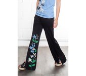 ComoUnaRegadera  Pantalón Fluido Tomboy  Color Negro, Aberturas y Bordado Floral