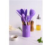 SOMY Sirocco 12ST Utensilios de cocina de silicona resistente y antiadherentejuego completo de accesorios de cocina en acero inoxidable con soporte para espátula y cubo de almacenamiento de cuchara