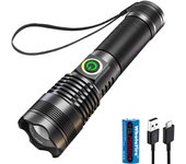 El Interior ultrapotente de 10000 lúmenos, recargable por USB XHP70, Interior potente con Zoom, resistente al Agua, 5 Modos para camping, senderismo, ciclismo, Actividades al Aire Libre