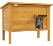 PawHut Casa elevada de madera para gatos al aire libre con techo que se abre, aislada con techo de asfalto 85x50x68.5 cm