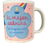 Solo Recuerdos SL Taza Mug con nombre personalizado Hecho en España diseño unicornio en caja cartón, apto para microondas y lavavajillas, personalizable en castellano, catalán-castellano, euskera-castellano y gallego-castellano.