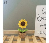 Hand-Knitted Flowers Potted Crochet Rose Sunflower Tulip Artificial Plants Finished Woven Gift For Home Office Desktop Car Decor