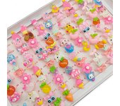 50/100pcs/Lot Factory Mix Style Lovely Child Finger Rings for Children Open Adjust Design Resin Apple Cute Rabbit Ice Cream Kids