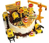 18 Pcs Construction Cake Toppers Vehicles Cake Decoration Set Excavator Tower Crane Cupcake Topper Traffic And Road Sign Decor Happy Birthday Party Su
