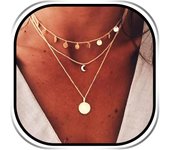 Collar con colcante de Sol y Luna, Dorado, de Estilo Bohemio, Boho, gargrantilla, varias Capas, Con lantes, Borla Cristal Y, para Mujeres y niños