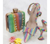Venus Chan Gold 2024 Heels for Women Pointed Toe With Bows Gold Color Rhinestone  Elegant Party Wedding Shoe and Bag Set