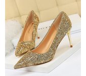 Women 7cm 9.5cm High Heels Bling Pumps Wedding Bridal Scarpins Sparkly Heels Lady Party Sequins Nightclub Evening Gold Red Shoes