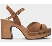 Pedro Miralles Sandalias de tacón fabricadas en ante de color marrón modelo ISAR en tonos Marrones. Hecho a mano en España.