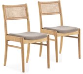 VS Venta-Stock Pack 2 sillas Vilma, Madera Maciza y ratán Natural