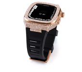 Diamond Case for Apple Watch Band 9 8 7 45mm 6 5 SE 44mm Stainless Steel Case Modification Kit Rubber Strap for IWatch 45mm 44mm