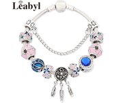 Classic Royal Blue Crystal Star Moon Beads Bracelet Dark Blue Enamel Murano Pendant Charm Bracelet & Bangle Mix Style Jewelry